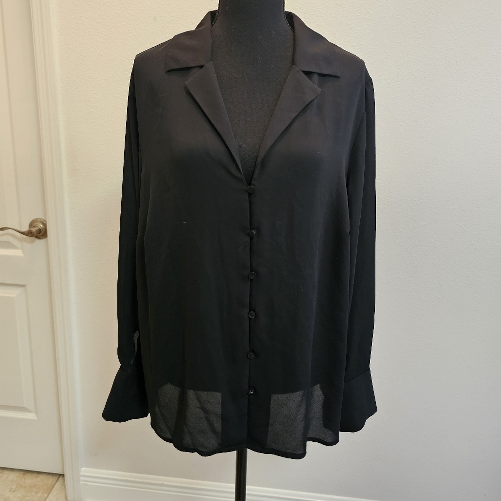 Worthington Black Sheer Button Down Blouse